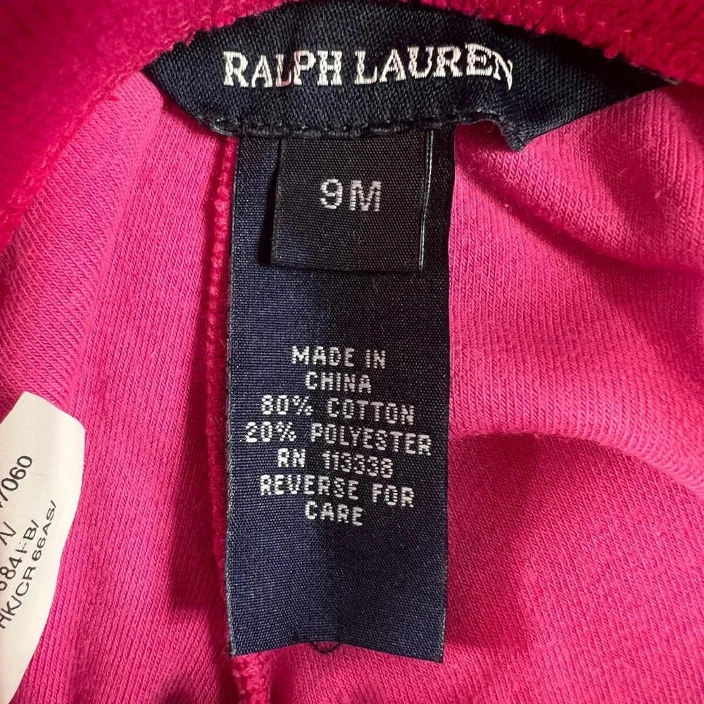 Ralph Lauren Tracksuit Girls 9M Pink Velour Zip Hoodie and Pants Set Vintage NWT